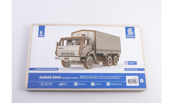 КАМАЗ-5320 бортовой с тентом (конструктор из дерева)